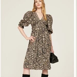 Area Stars Brown Paisley Peasant Dress XS Cottage Prairie Western Designer $175